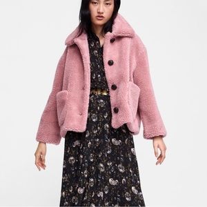 New with tags Zara Dusty Pink Teddy Faux Sherpa Coat Jacket NWT